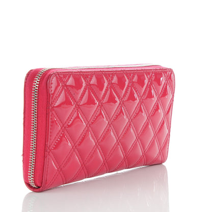 Chanel Patent Quilted Double Stitched Zip Around Wallet Pink 3 of 10