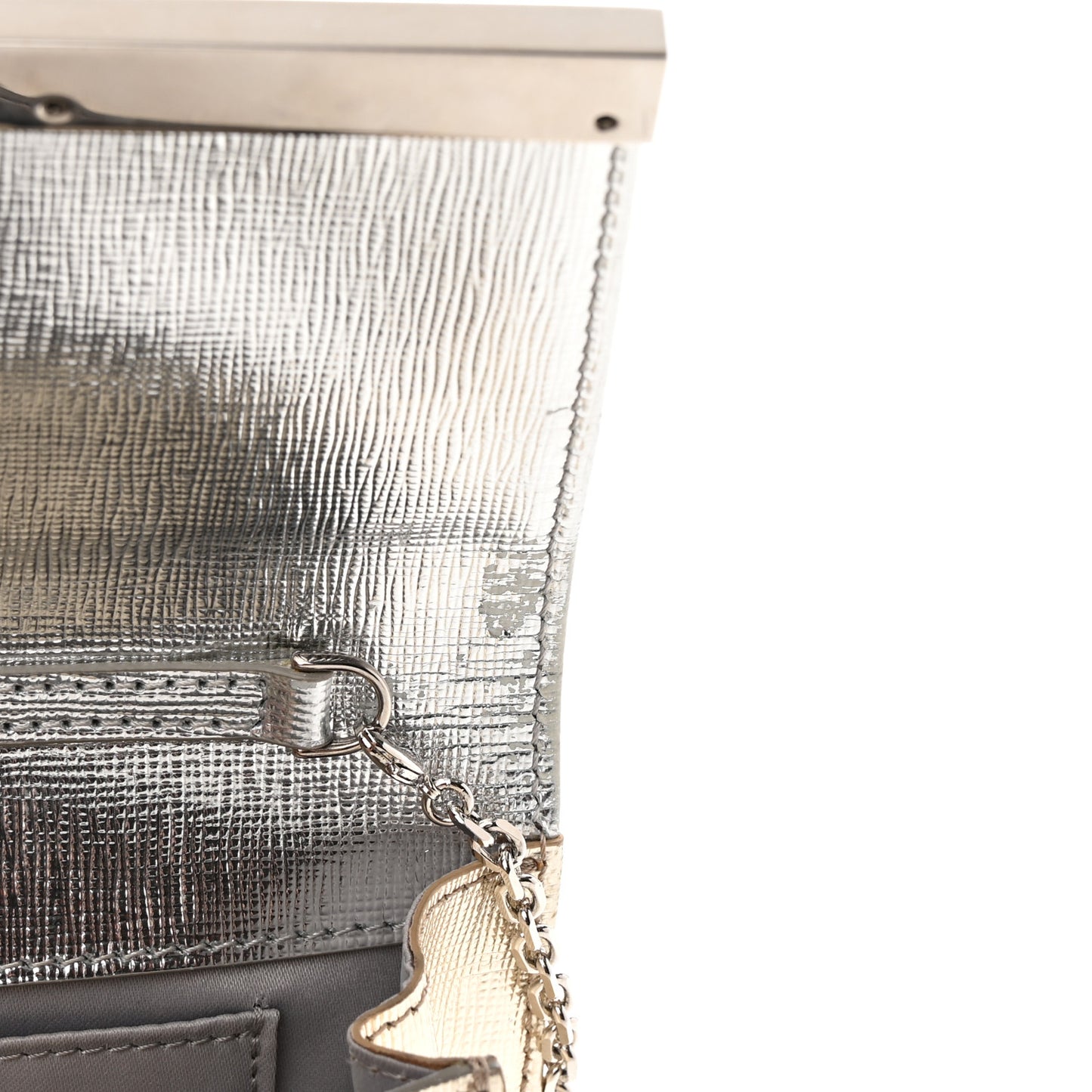 Vitello Mirror Elite Bi-Color Mini Rush Clutch Argento Champagne