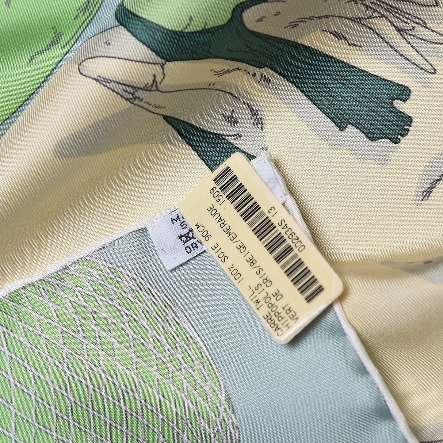 Silk Hippopolis Scarf 90 Vert De Gris Beige Emeraude