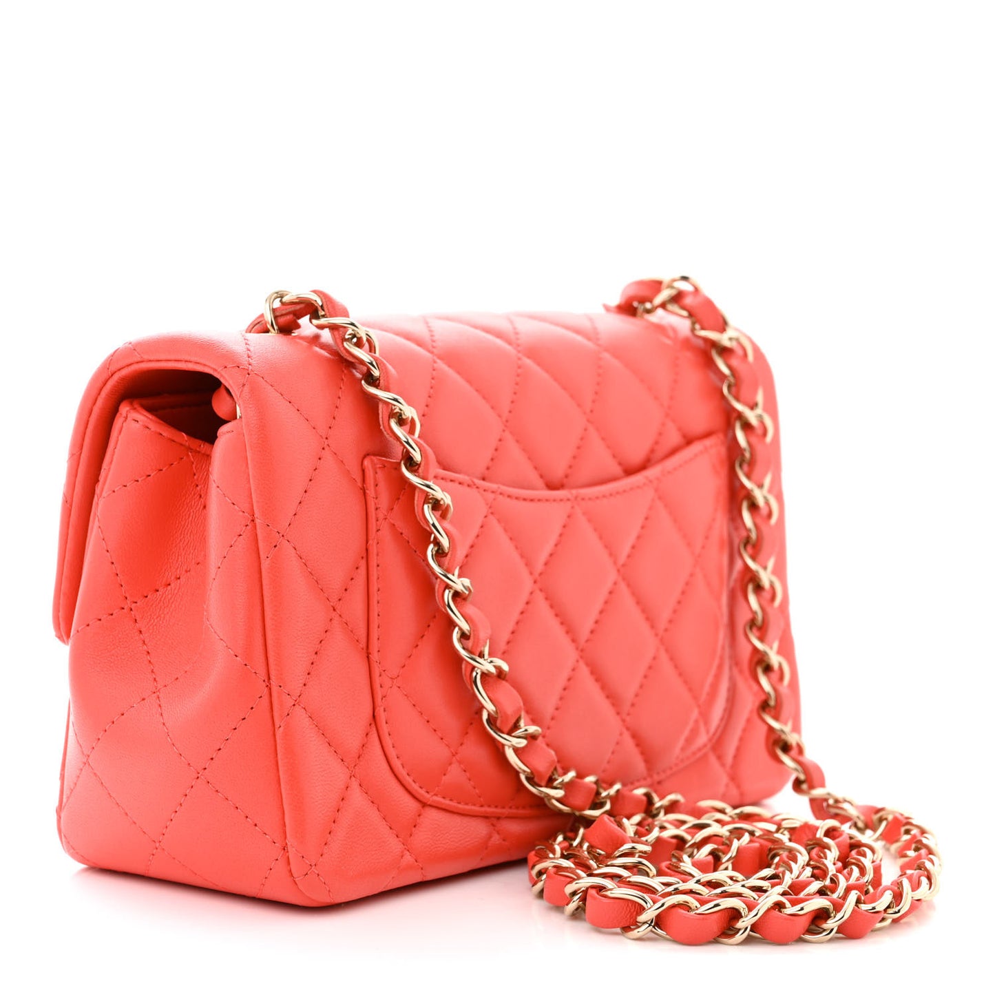Lambskin Quilted Mini Rectangular Flap Coral