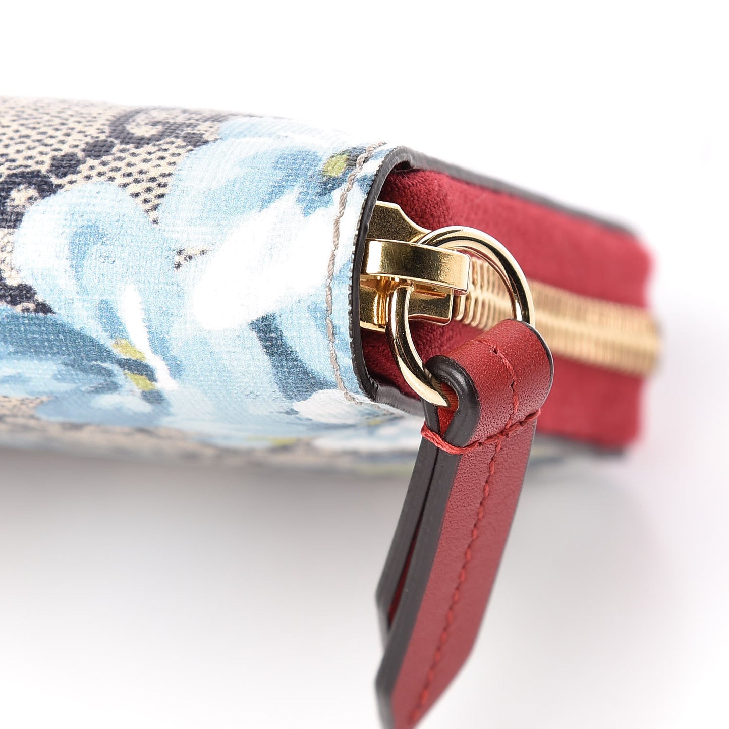 GG Supreme Monogram Blooms Zip Around Wallet Blue Red