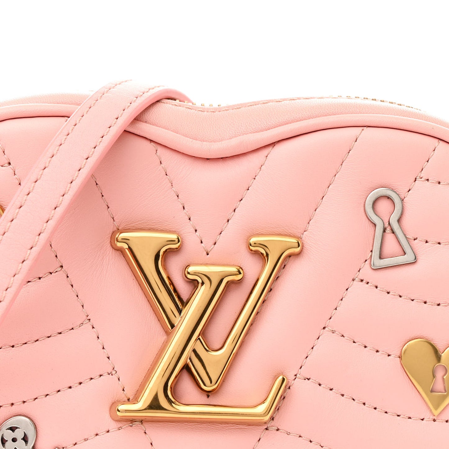 Calfskin Embellished New Wave Love Lock Heart Bag Rose Pomettes