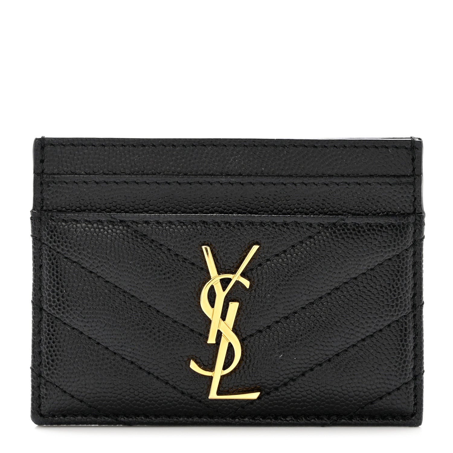 Saint Laurent Grain De Poudre Matelasse Chevron Monogram Credit Card Case Black 1 of 8
