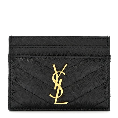 Saint Laurent Grain De Poudre Matelasse Chevron Monogram Credit Card Case Black 1 of 8