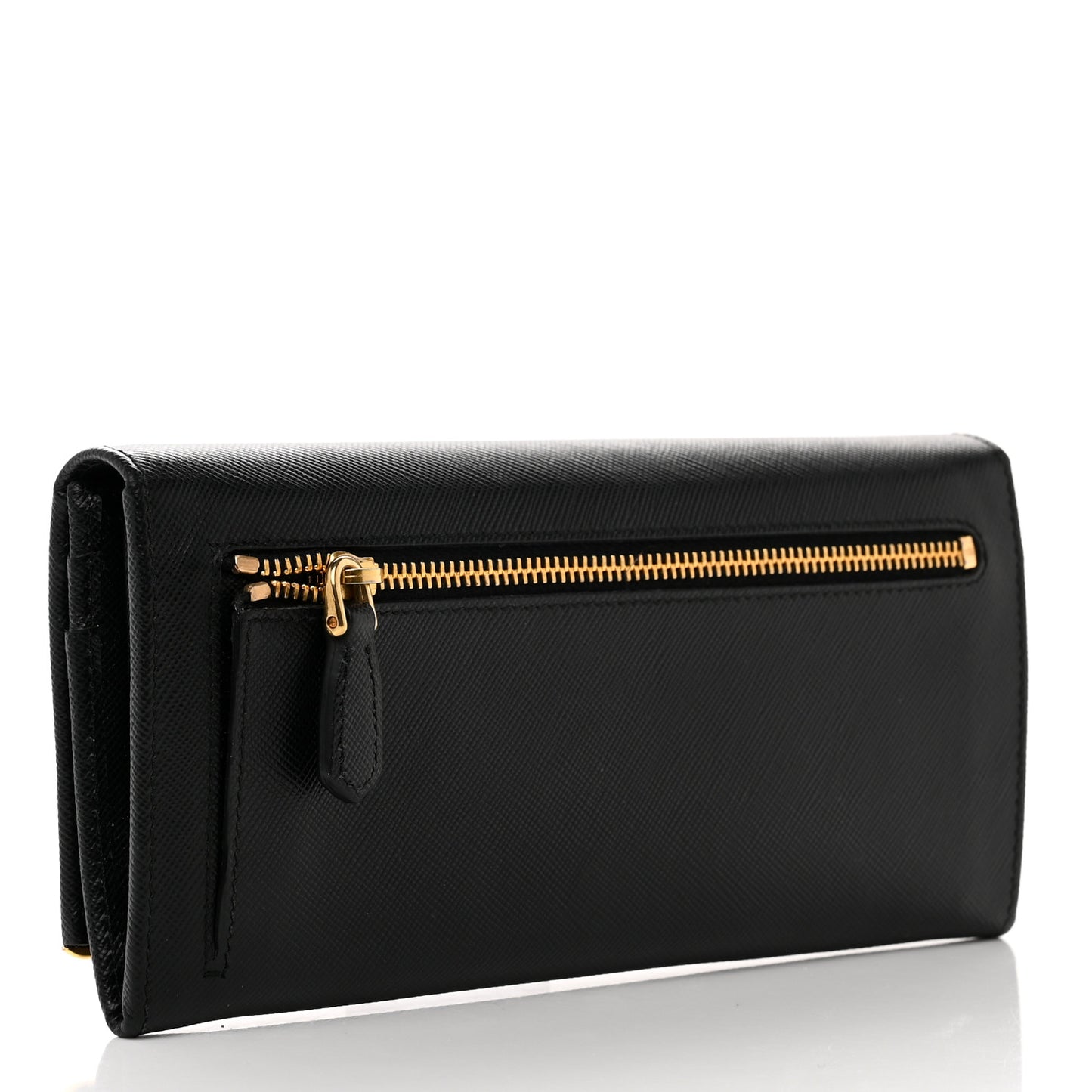 Saffiano Metal Bar Continental Flap Wallet Black