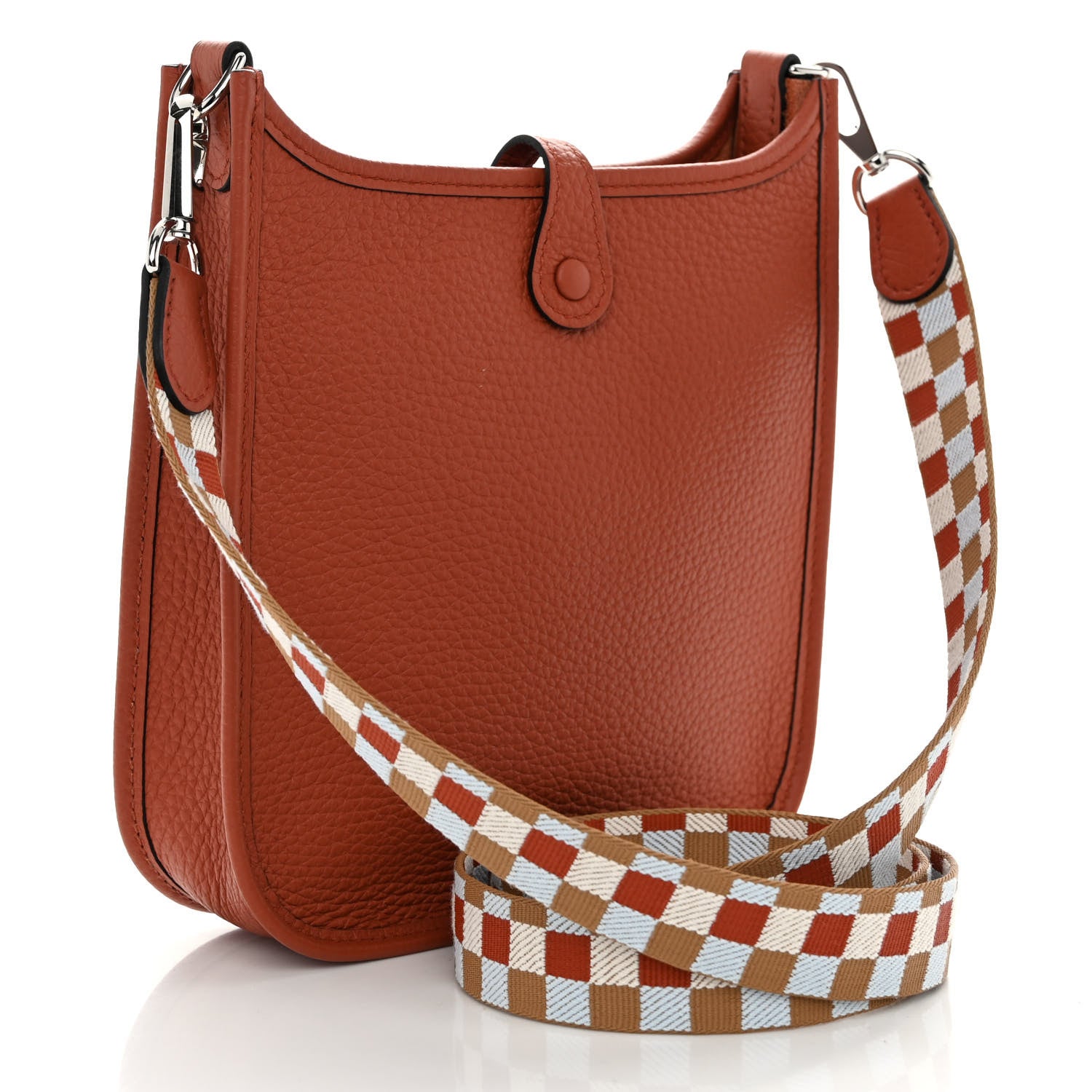 Hermes Taurillon Clemence Maxi Quadrille Evelyne TPM Cuivre Chai Nata Bleu Brume 3 of 10