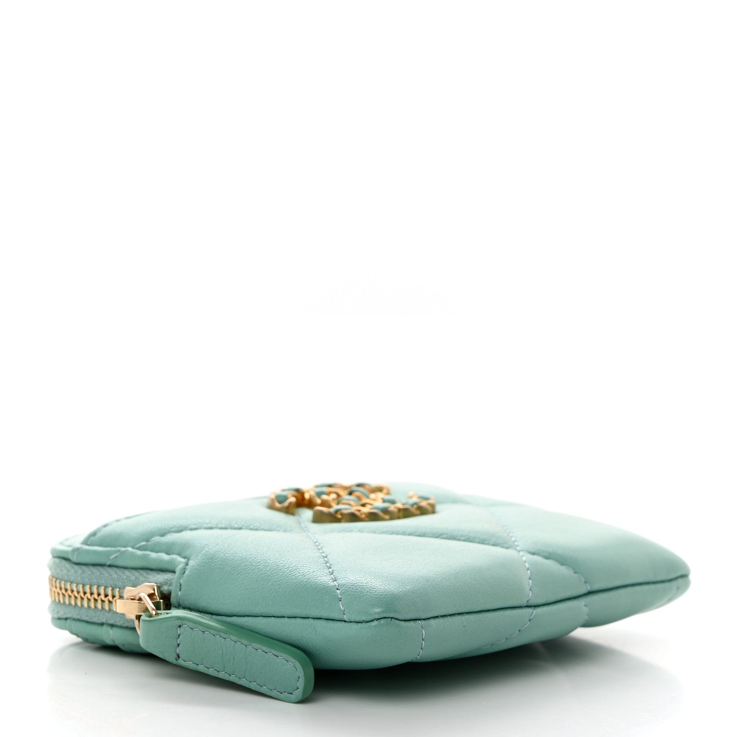 Chanel Lambskin Quilted Chanel 19 Zip Card Holder Wallet Light Green 4 of 8