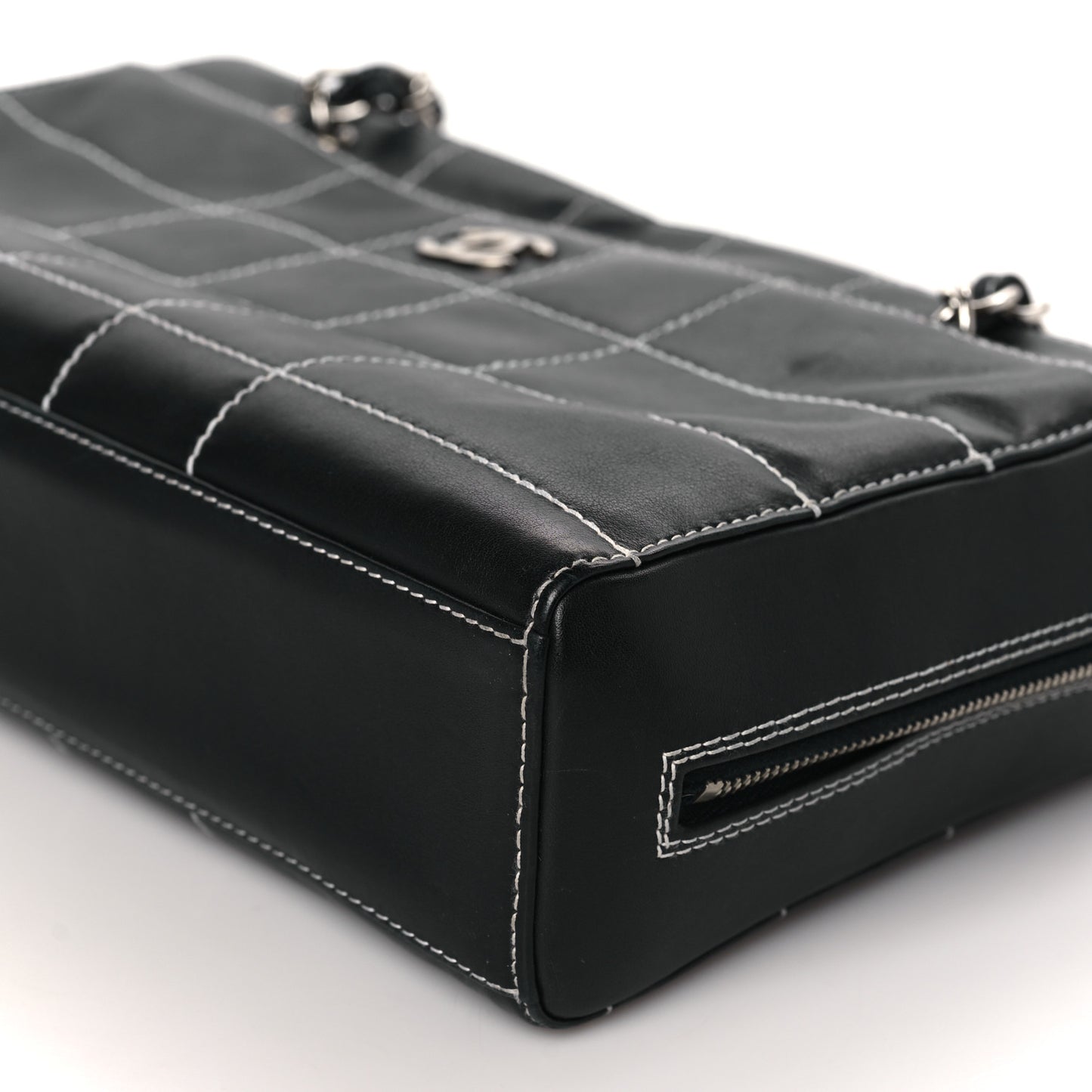 Lambskin Square Stitched Shoulder Bag Black