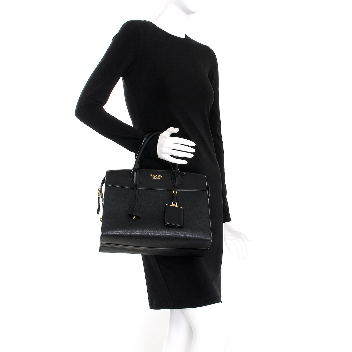 Saffiano City Calfskin Medium Esplanade Tote Black