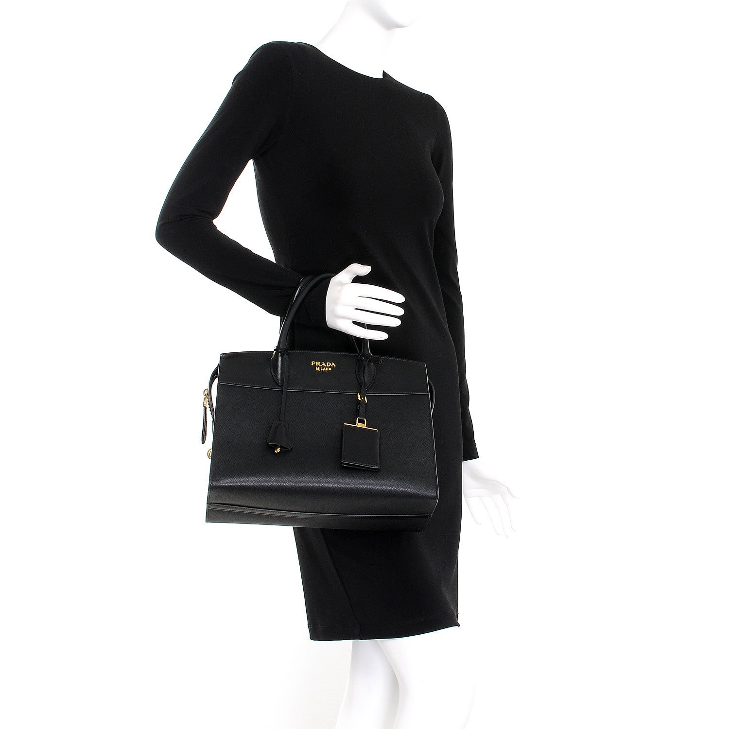 Prada Saffiano City Calfskin Medium Esplanade Tote Black 3 of 11
