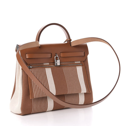 Hermes Vache Hunter Toile H Vibration Herbag Zip Retourne 31 PM Fauve Ecru Beige 4 of 13