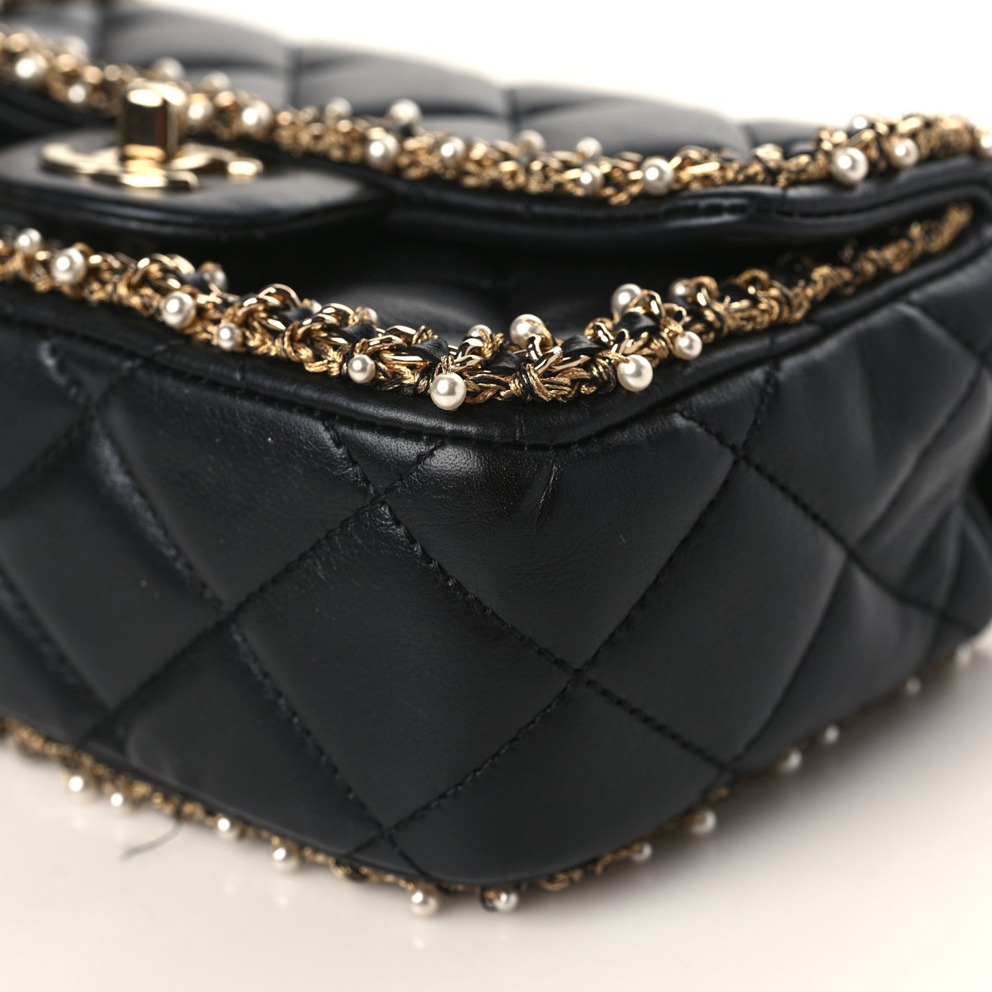 Lambskin Quilted Pearl Edge Mini Rectangular Flap Bag Black