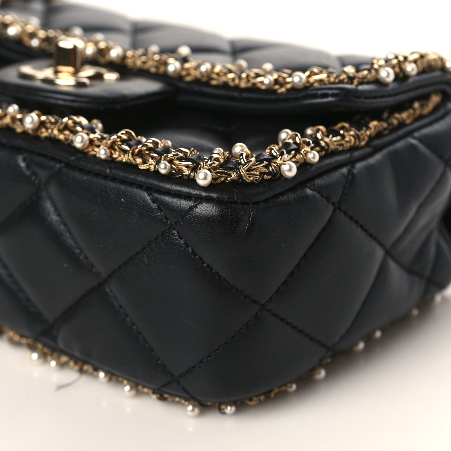 Chanel Lambskin Quilted Pearl Edge Mini Rectangular Flap Bag Black 9 of 9