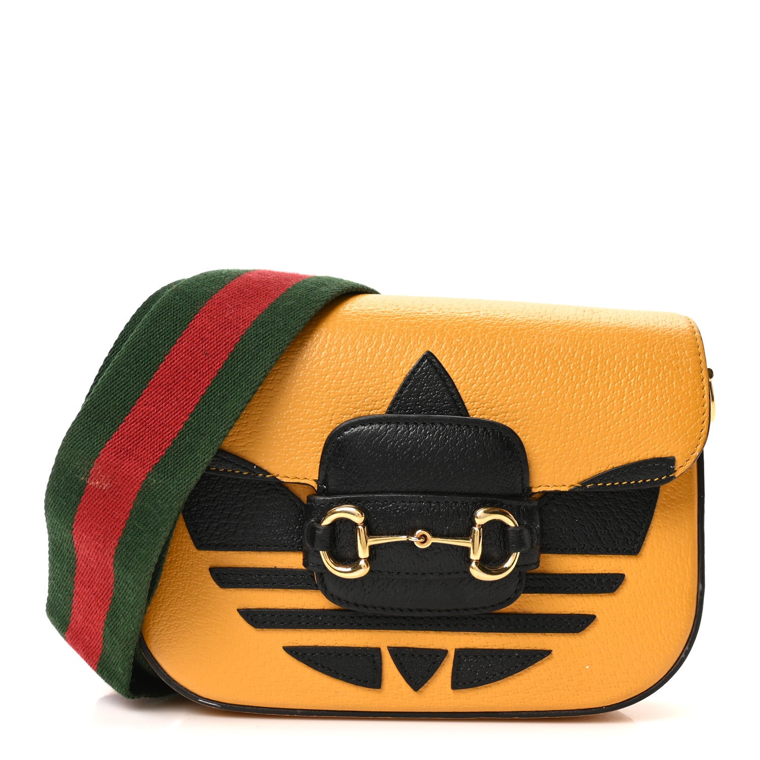 Gucci X ADIDAS Textured Dollar Calfskin Web Trefoil Mini Horsebit 1955 Shoulder Bag Crop Black 1 of 10