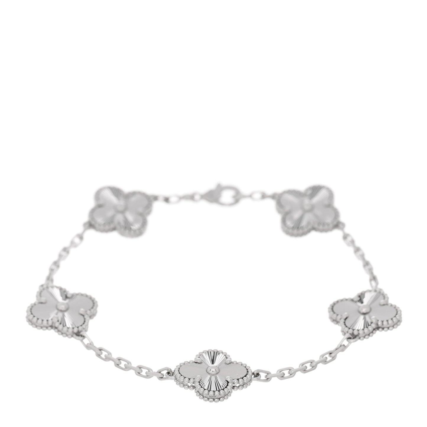 18K White Gold 5 Motifs Guilloche Vintage Alhambra Bracelet