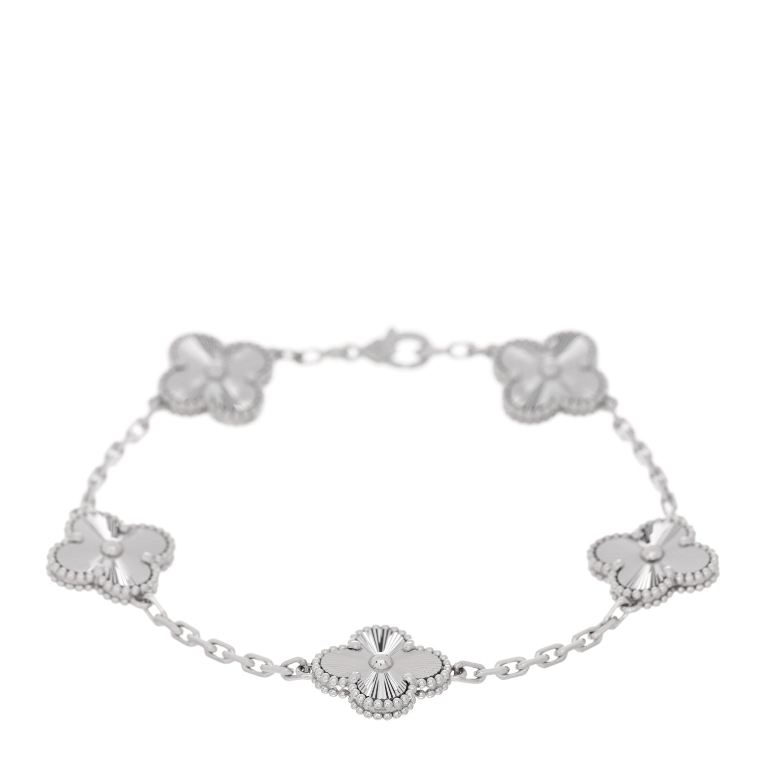 Van Cleef & Arpels 18K White Gold 5 Motifs Guilloche Vintage Alhambra Bracelet 1 of 4