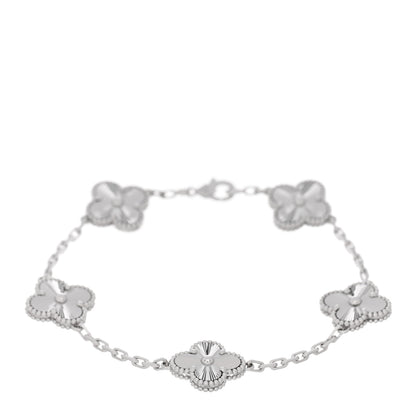 Van Cleef & Arpels 18K White Gold 5 Motifs Guilloche Vintage Alhambra Bracelet 1 of 4