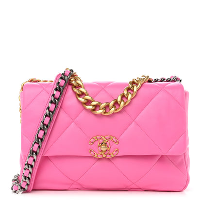 Chanel Lambskin Quilted Large Chanel 19 Flap Neon Pink 1 of 9