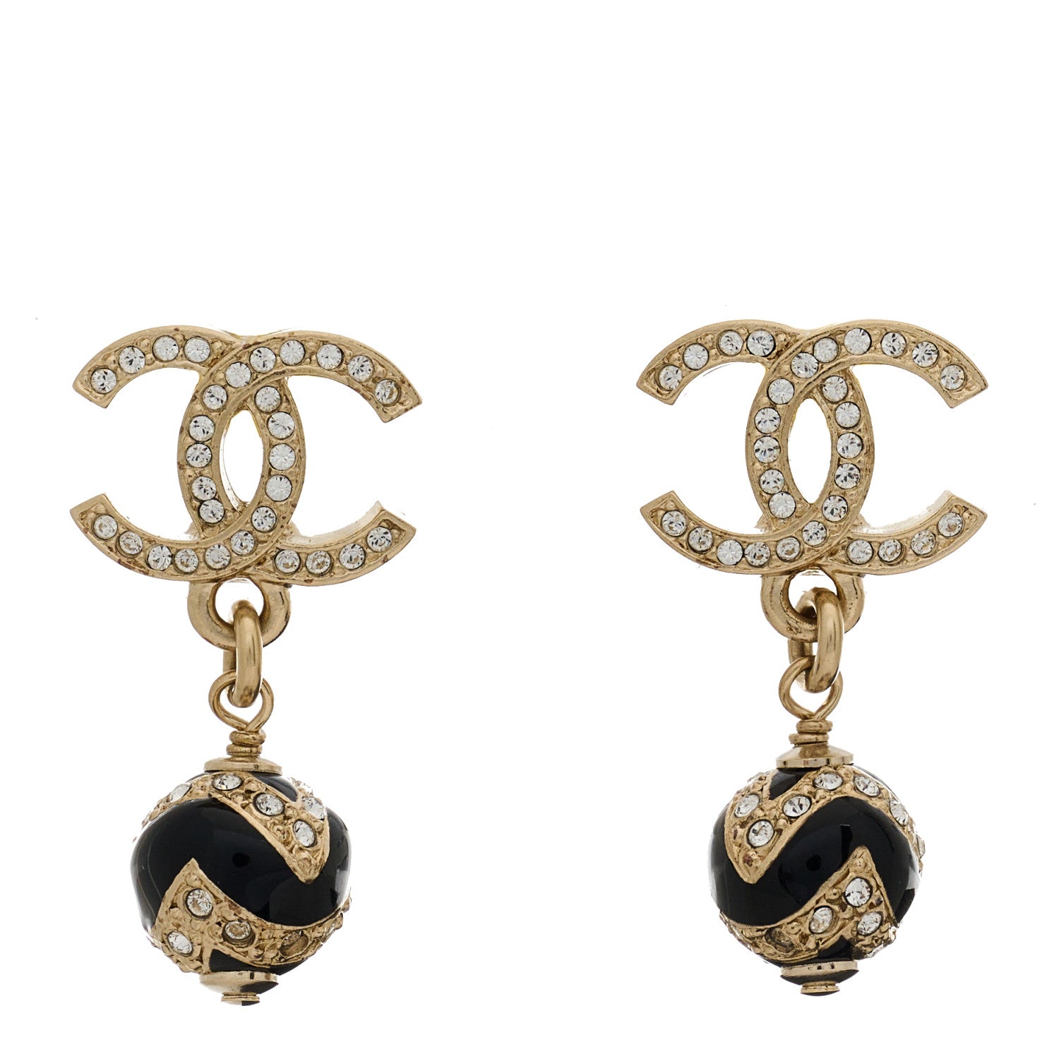 Chanel Crystal Enamel CC Drop Earrings Gold Black 1 of 4