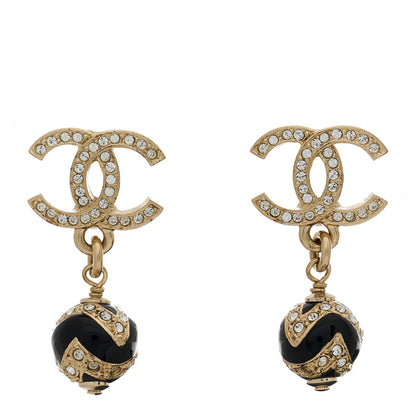 Chanel Crystal Enamel CC Drop Earrings Gold Black 1 of 4