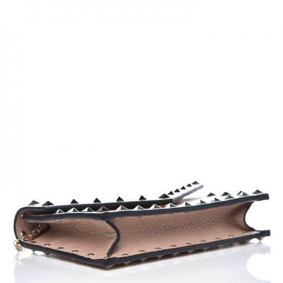 Valentino Garavani Pebbled Calfskin Rockstud Envelope Wallet on Chain Poudre 4 of 8