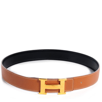 Hermes Courchevel Box Reversible Polished Constance 32mm H Belt 68 Gold Noir 1 of 7