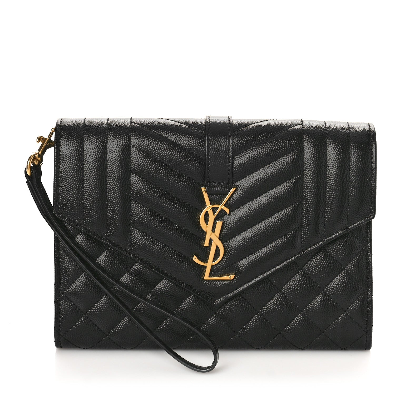 Saint Laurent Grain De Poudre Textured Mixed Matelasse Triquilt Monogram Clutch Black 1 of 9