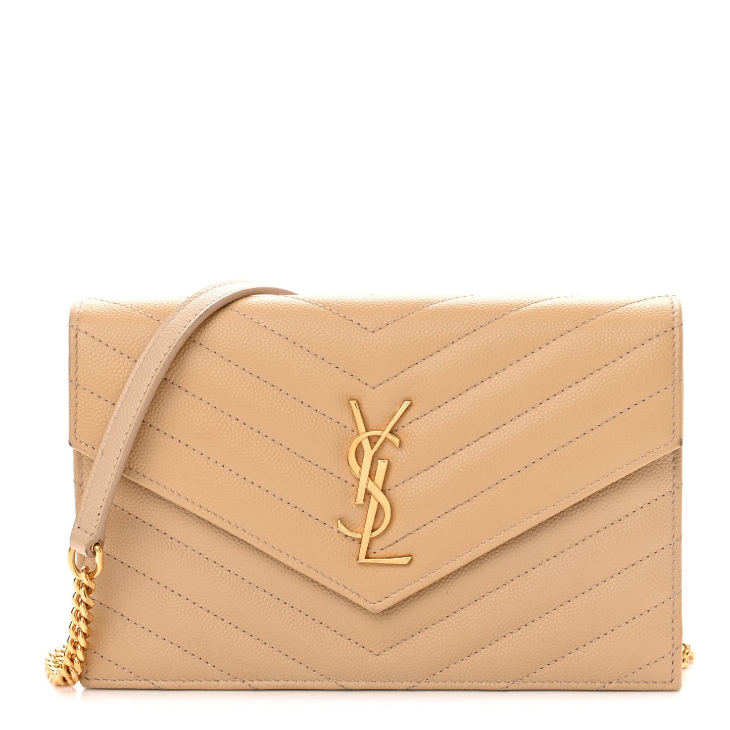 Grain De Poudre Matelasse Chevron Monogram Envelope Chain Wallet Nude Powder