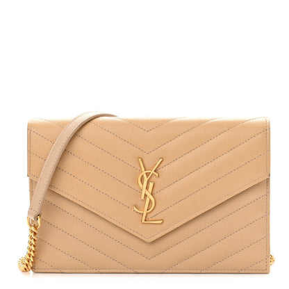 Saint Laurent Grain De Poudre Matelasse Chevron Monogram Envelope Chain Wallet Nude Powder 1 of 13