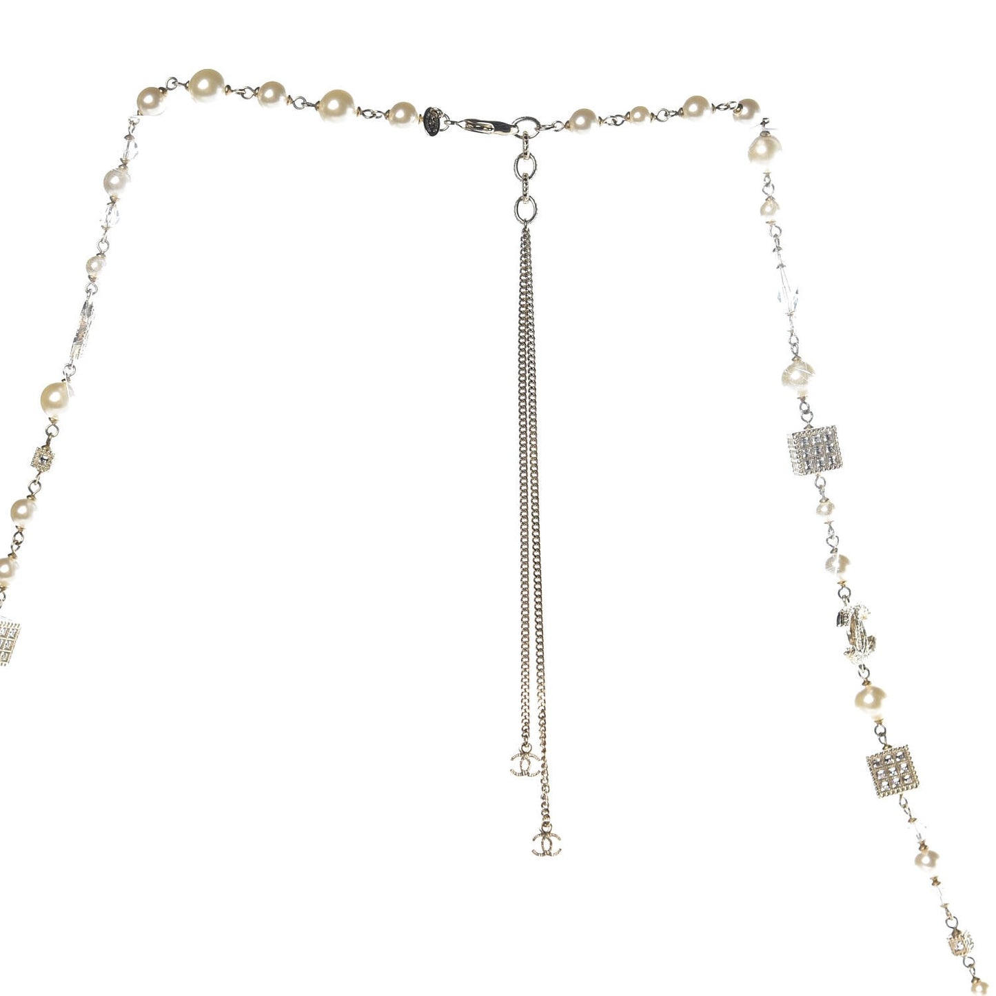 Pearl Baguette Crystal CC Long Necklace Gold