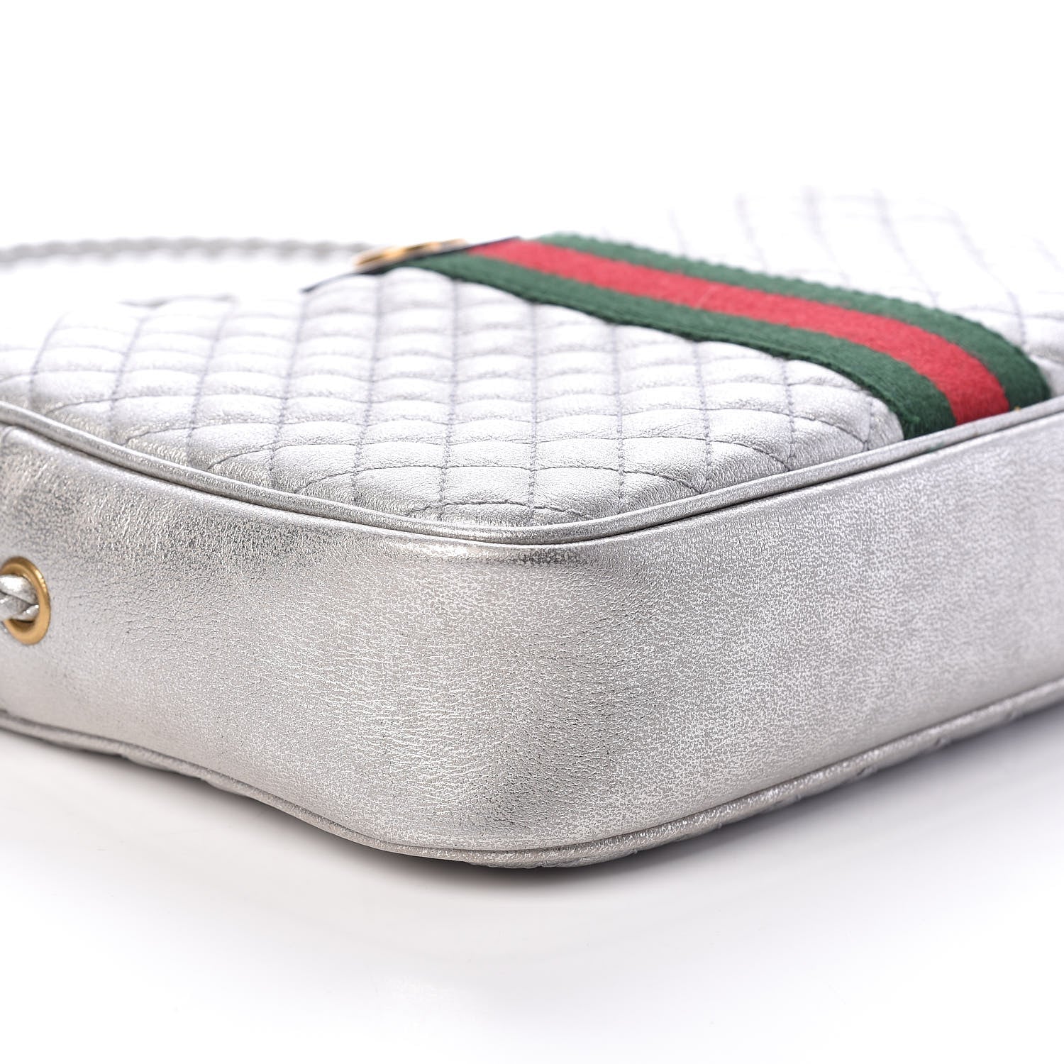 Gucci Laminated Nappa Web Trapuntata Small GG Shoulder Bag Argento 8 of 10
