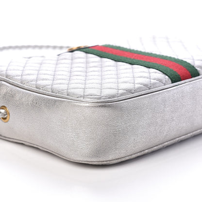 Gucci Laminated Nappa Web Trapuntata Small GG Shoulder Bag Argento 8 of 10