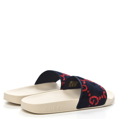 Gucci Terry Cloth GG Monogram Slide Sandals 37 Blue Red 4 of 7
