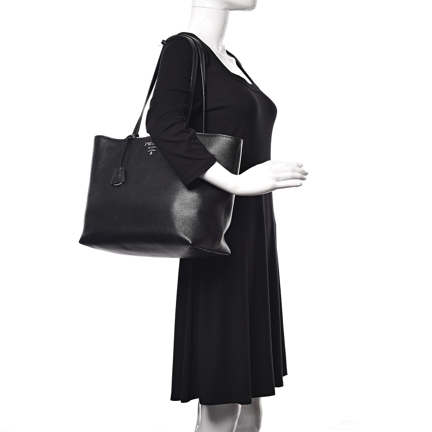 Prada Vitello Daino Zip Shopping Tote Black 2 of 11