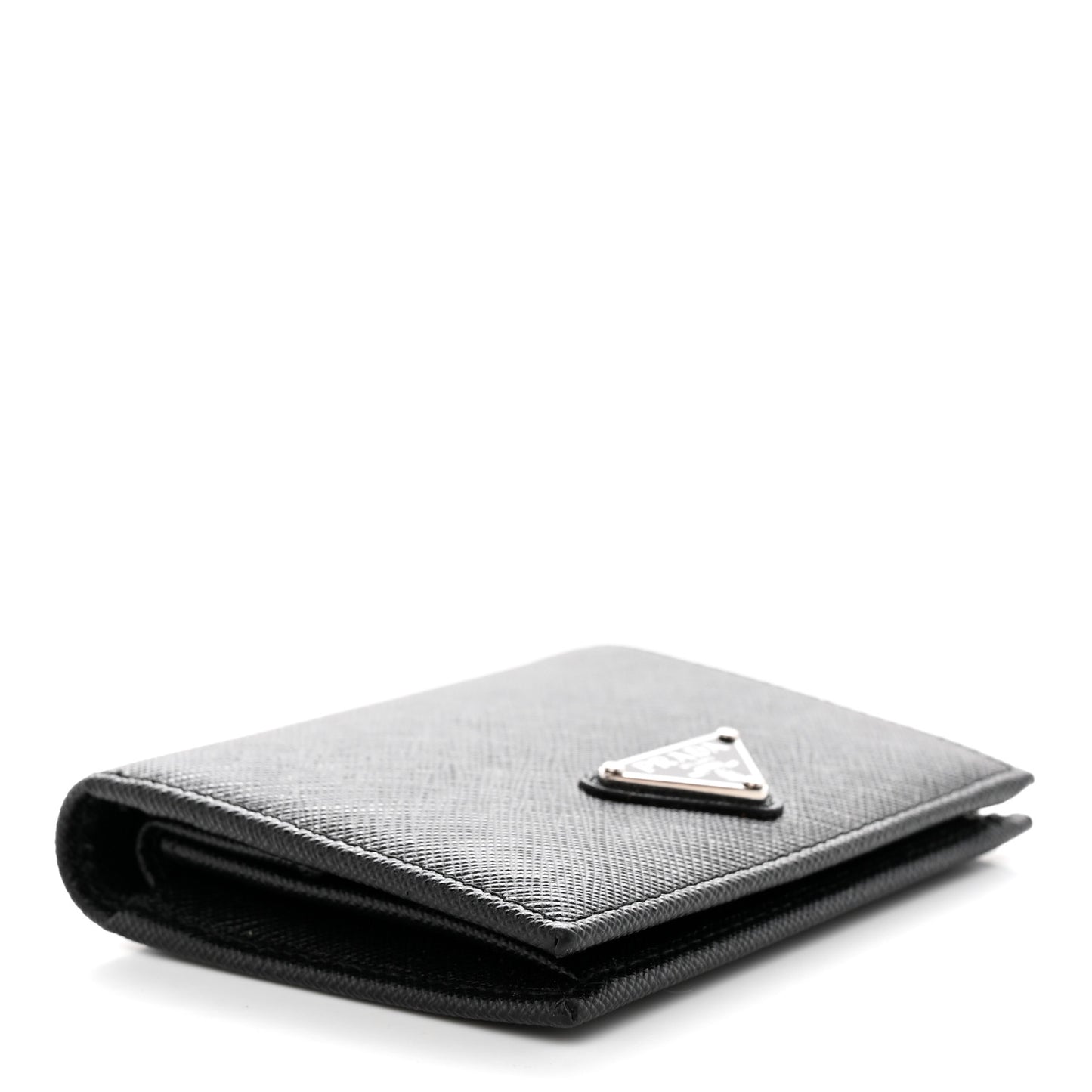 Saffiano Small Triangle Bi-Fold Wallet Black