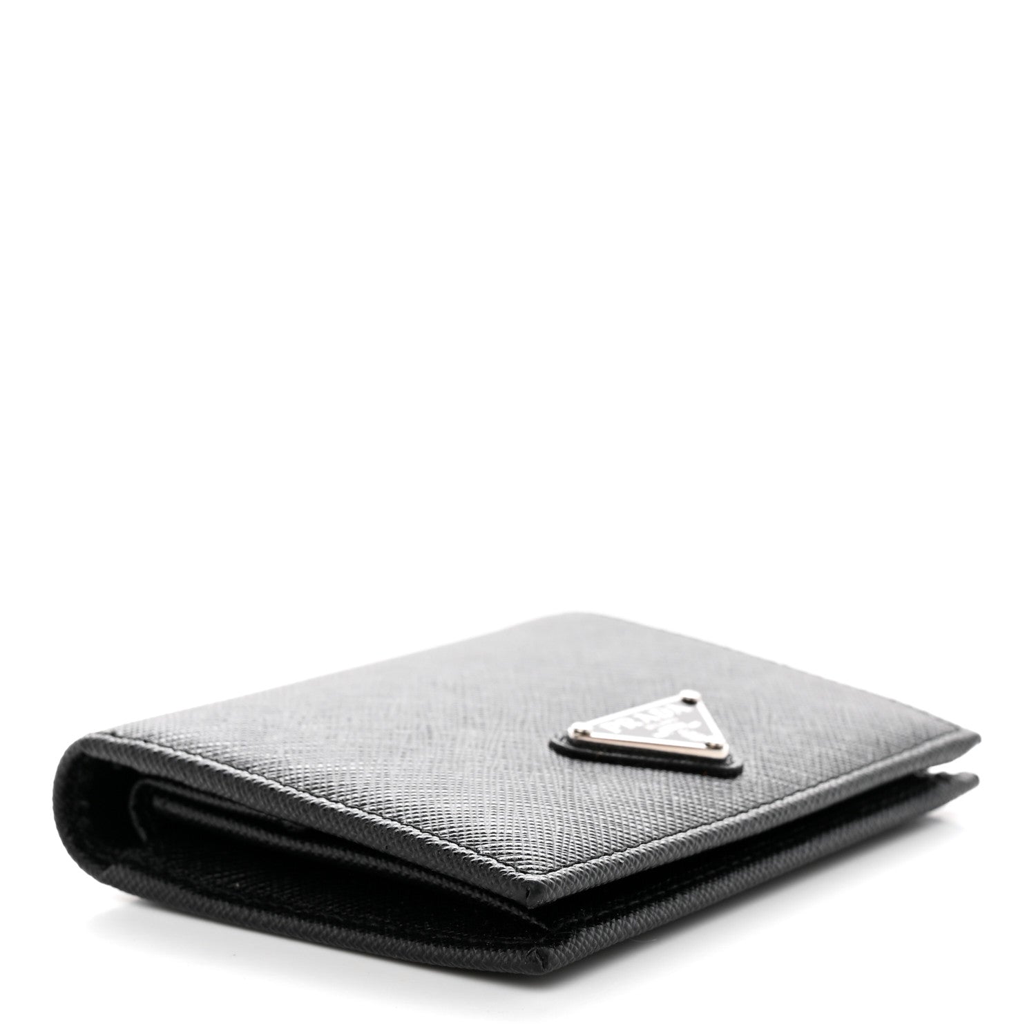 Prada Saffiano Small Triangle Bi-Fold Wallet Black 4 of 10