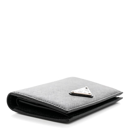 Prada Saffiano Small Triangle Bi-Fold Wallet Black 4 of 10