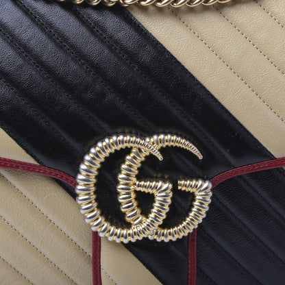 Gucci Azalea Calfskin Matelasse Diagonal Patchwork Large Torchon GG Marmont Shoulder Bag Black Beige Romantic Cerise 10 of 10
