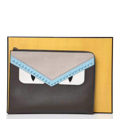 Fendi Vitello Dolce Monster Eyes Studded Zip Around Pouch Carbone White Multicolor 8 of 8