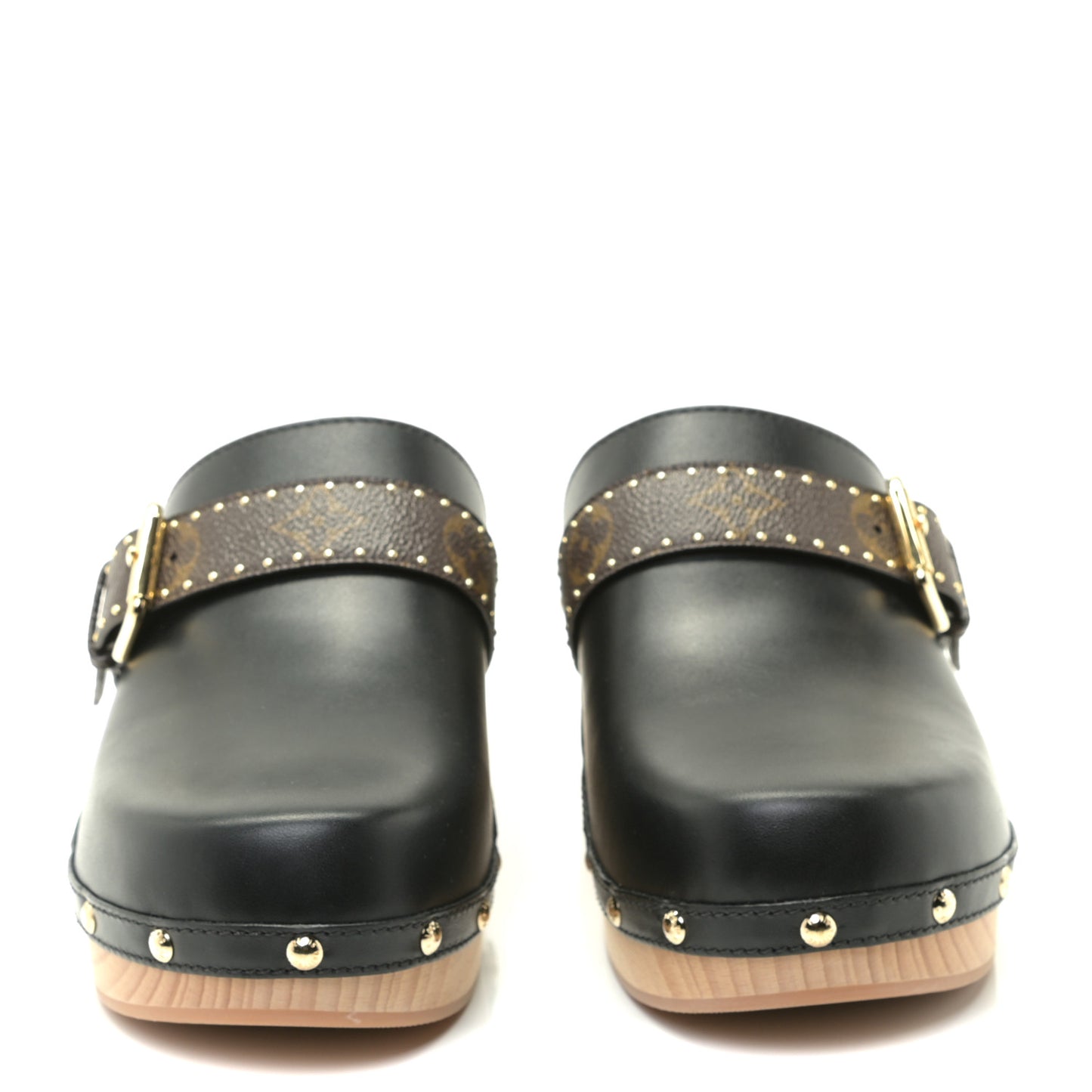 Calfskin Patent Monogram Cottage Clog Mules 40 Black