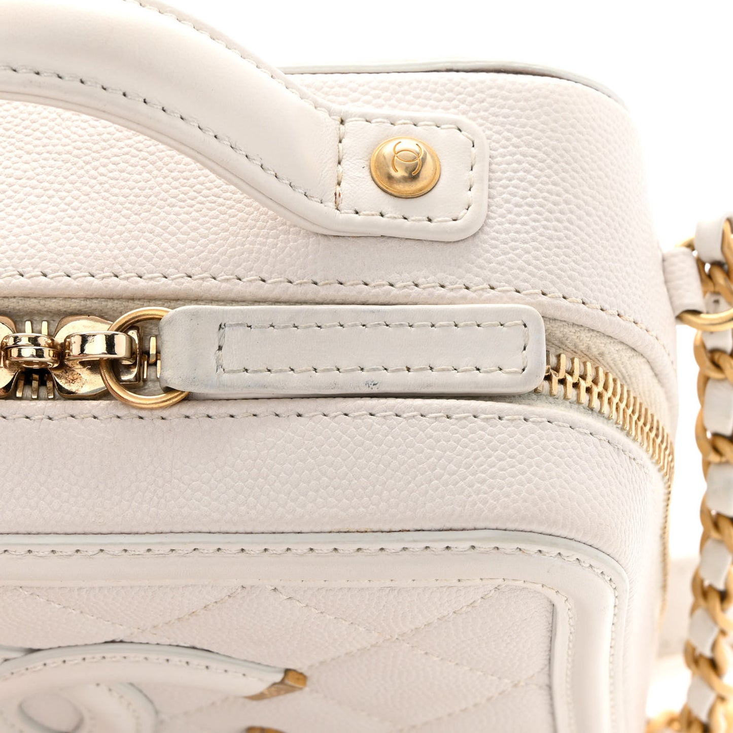 Caviar Quilted Small CC Filigree Vanity Case White