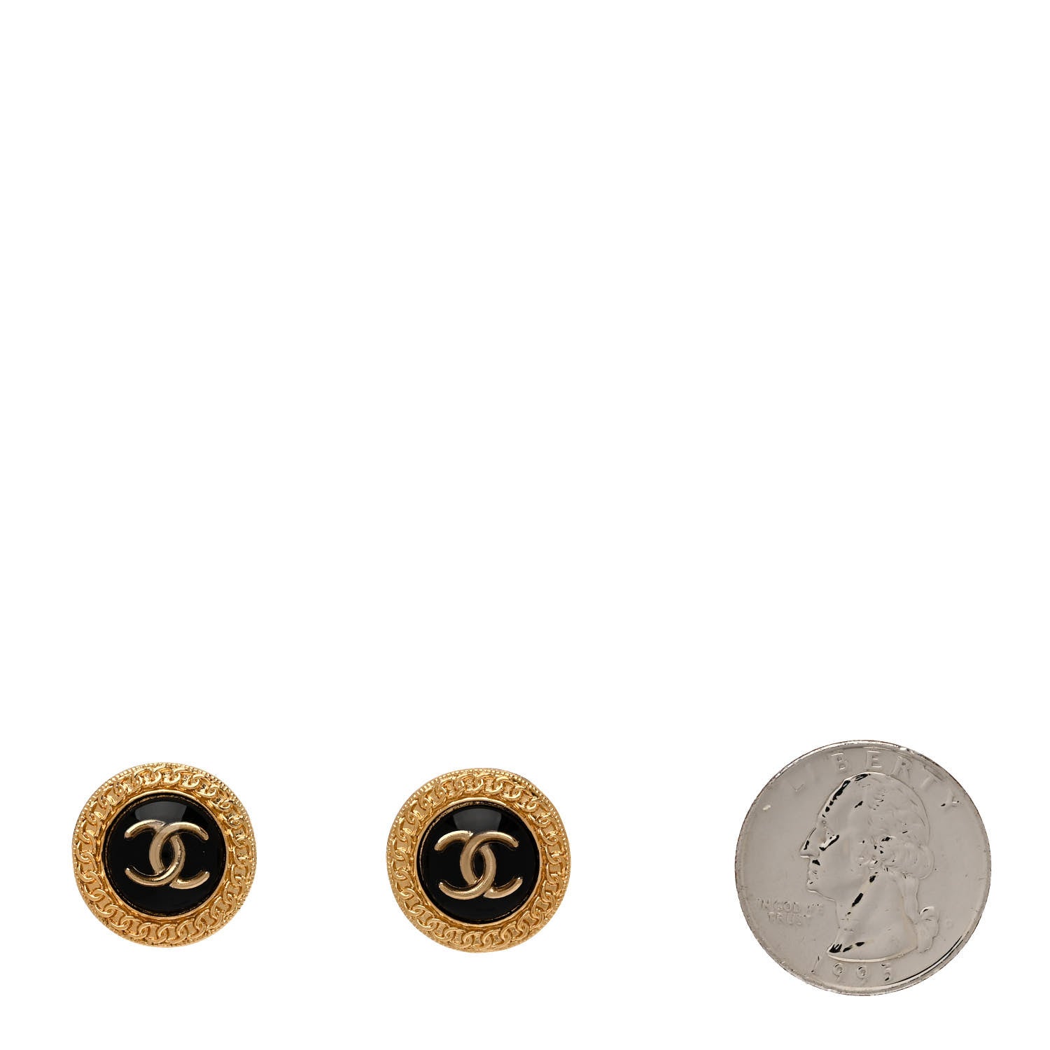 Chanel Metal Enamel CC Round Earrings Gold Black 2 of 4