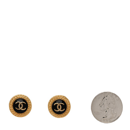 Chanel Metal Enamel CC Round Earrings Gold Black 2 of 4