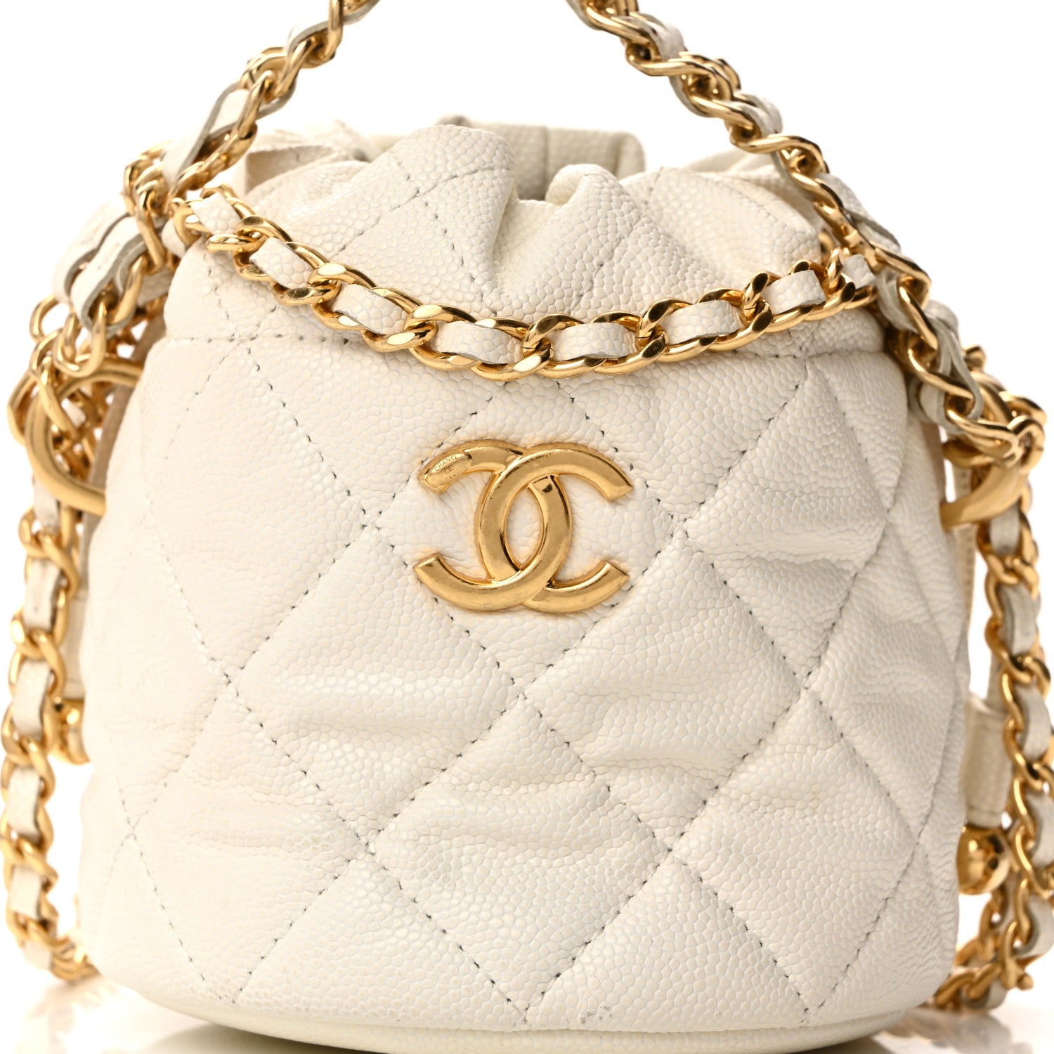 Chanel Caviar Quilted Coco First Bucket Clutch With Chain White 8 of 10
