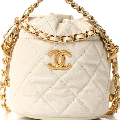 Chanel Caviar Quilted Coco First Bucket Clutch With Chain White 8 of 10