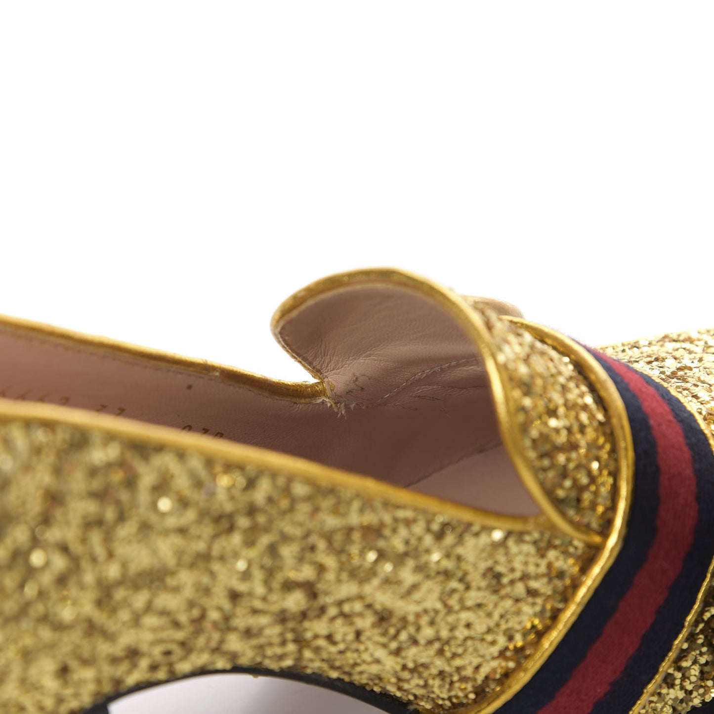 Glitter Nappa Web Peyton 75mm Loafer Pumps 37 Oro Vecchio