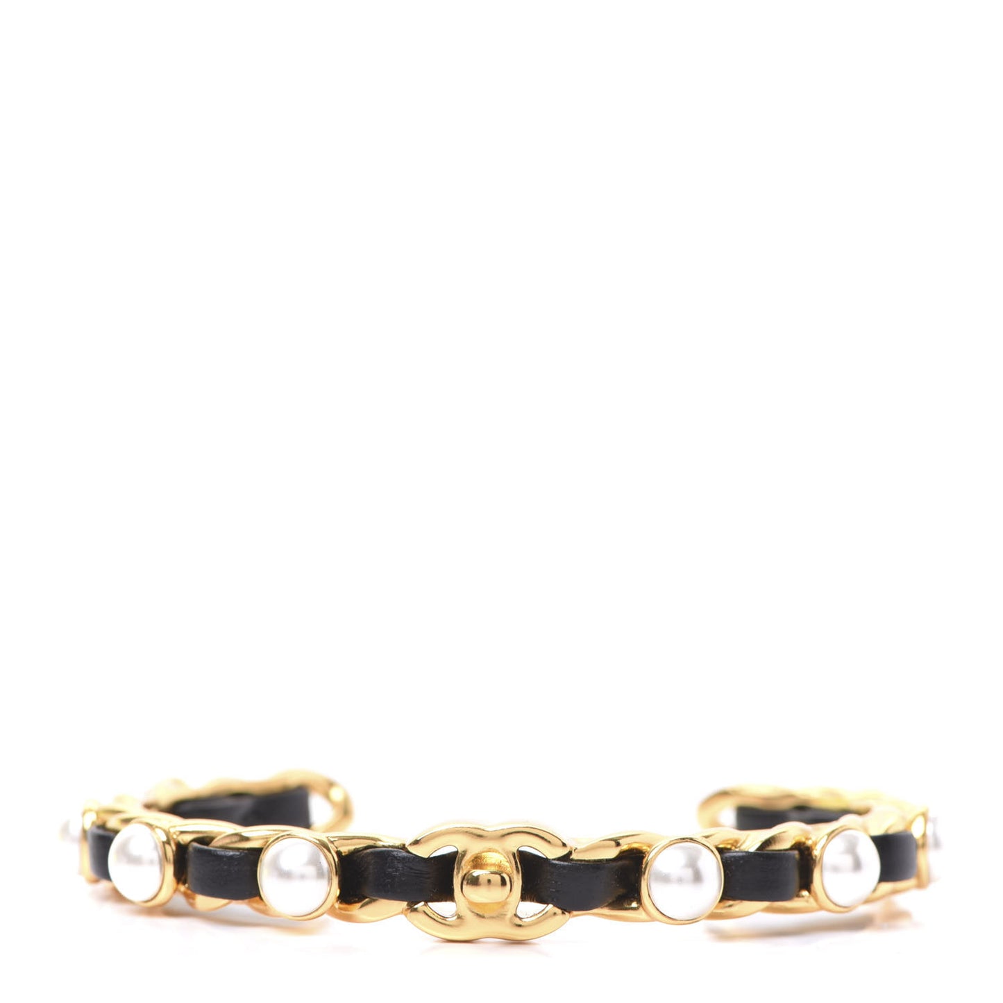 Lambskin Pearl CC Cuff Bracelet Black Gold