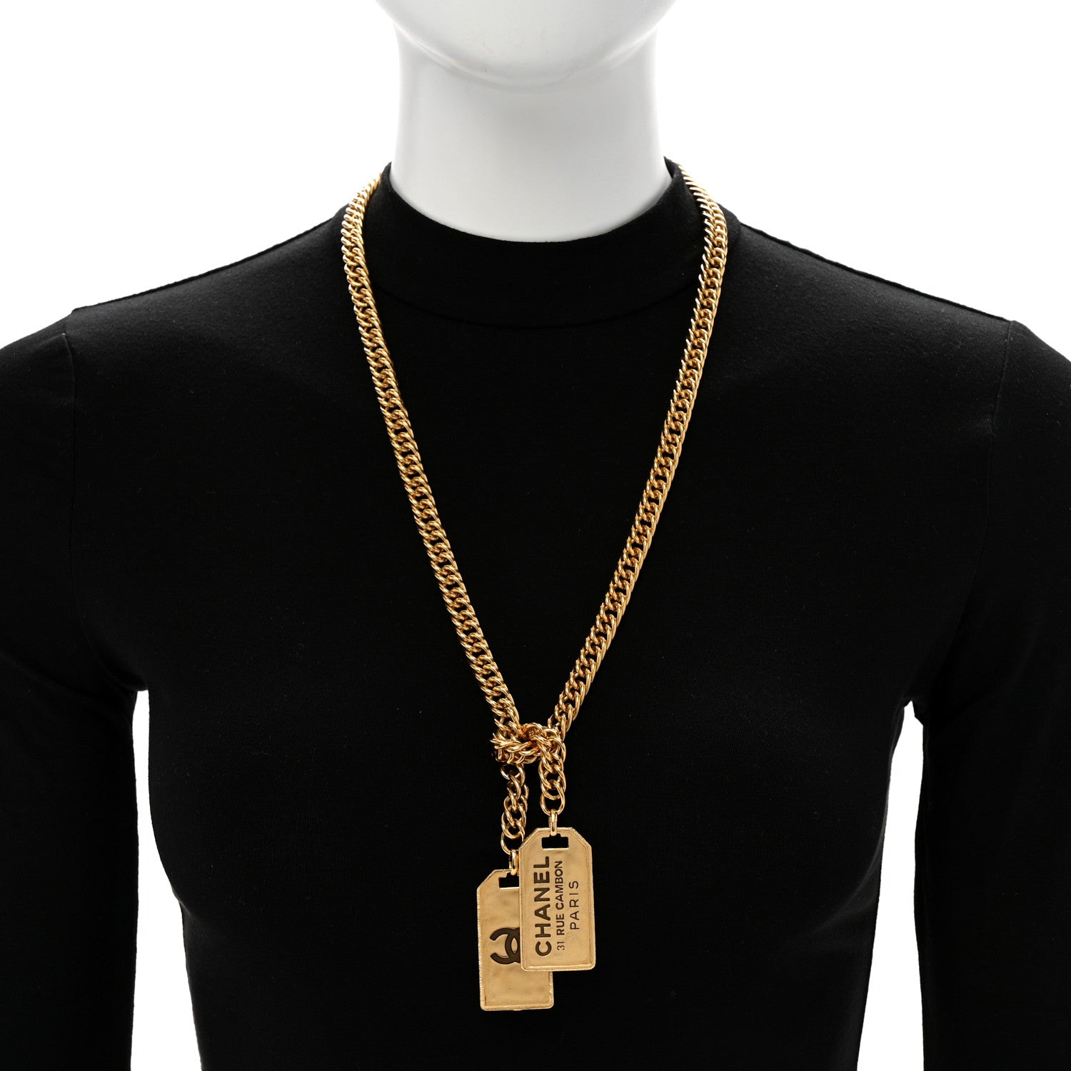 Chanel Metal ID Dog Tag Charm Necklace Gold 2 of 6