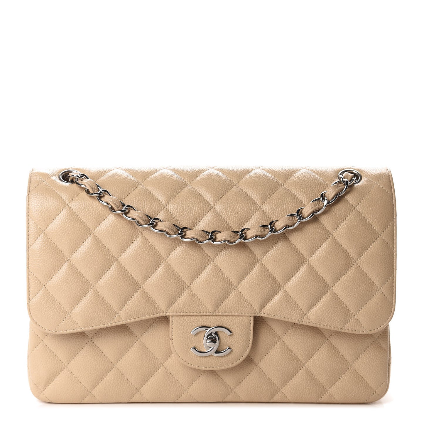 Caviar Quilted Jumbo Double Flap Beige Clair