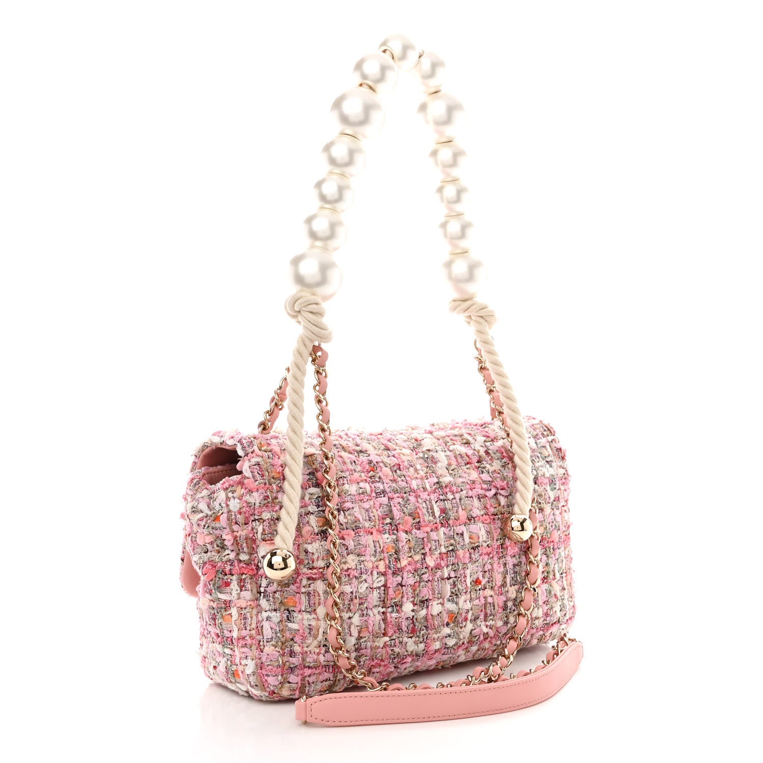 Chanel Tweed Medium Pearl Handle Flap Pink Beige Orange Ecru 3 of 12